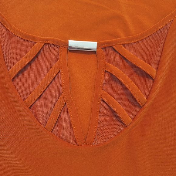 🎁FREE GIFT🎁 NY COLLECTION Orange Soft Lightweight Mesh Flutter Sleeve Knit Top - Picture 8 of 9